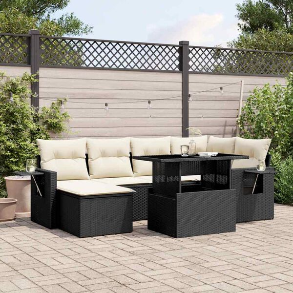 vidaXL 7-delige Loungeset met kussens poly rattan zwart