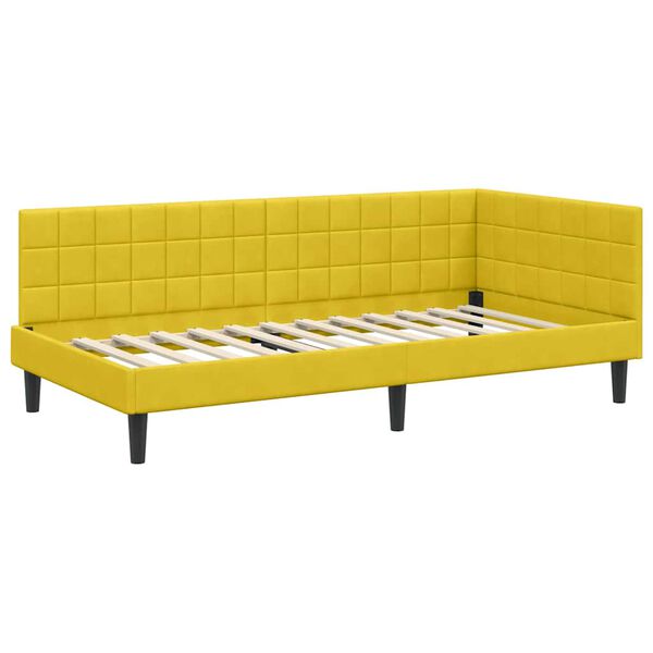 vidaXL Hoekbedframe met hoofdeinde Geel 100 cm x 200 cm Fluweel
