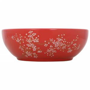 vidaXL Opzetwasbak rond &Phi;41x14 cm keramiek wit en rood
