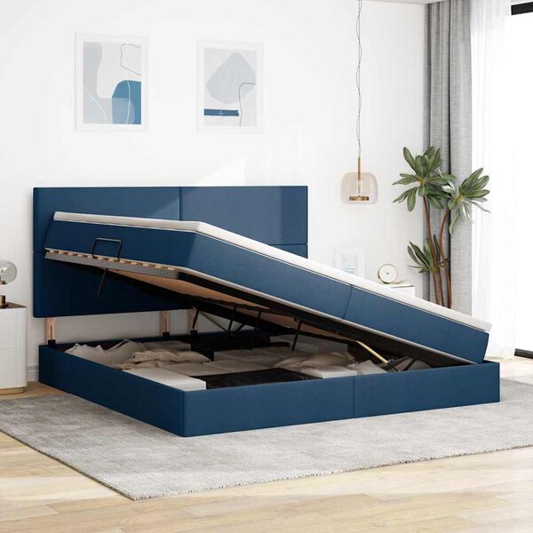 vidaXL Opbergbed met LED met matras Blauw 200 x 200 cm Polyester