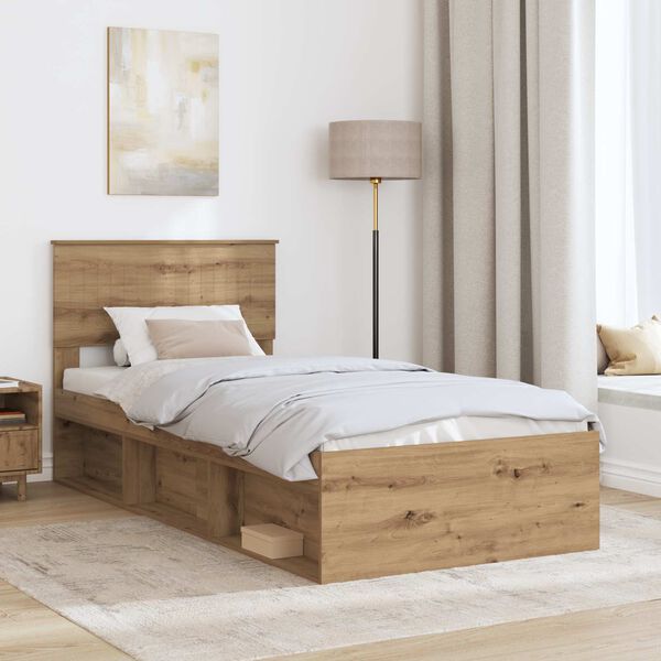 vidaXL Bedframe Ambachtelijk eiken 90 x 190 cm Massief grenenhout