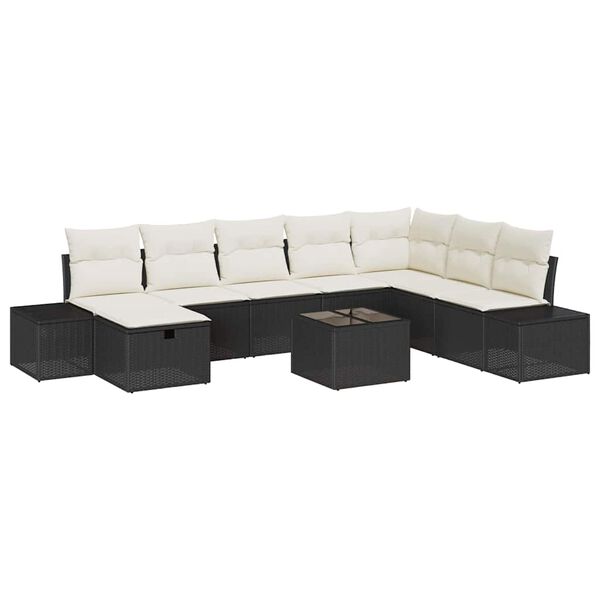 vidaXL Tuin Sofa Set met kussen 9 pcs Zwart poly rattan