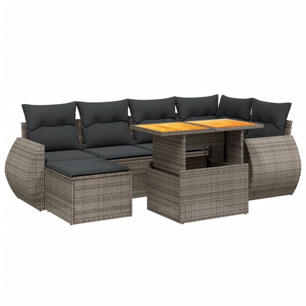 vidaXL 7-delige Loungeset met kussens poly rattan grijs