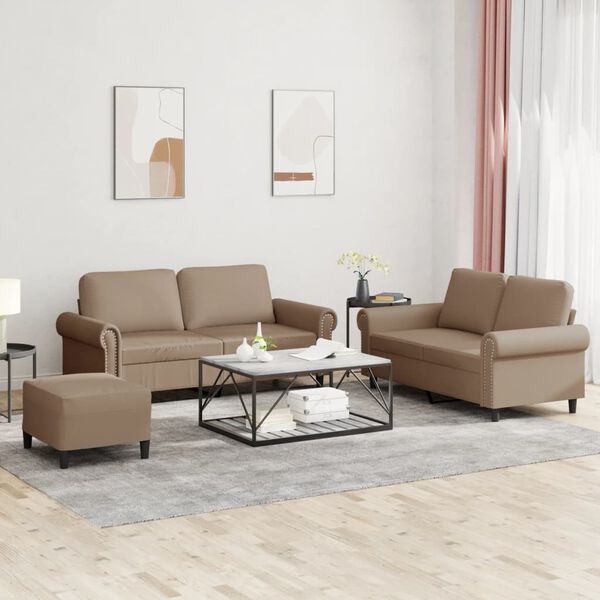 vidaXL 3-delige Loungeset met kussens kunstleer cappuccino