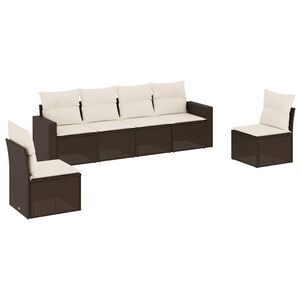 vidaXL 6-delige Loungeset met kussens poly rattan bruin