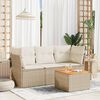 vidaXL 4-delige Loungeset met kussens poly rattan beige