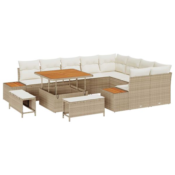 vidaXL Tuin Sofa Set met kussen met opslag Beige Poly riet