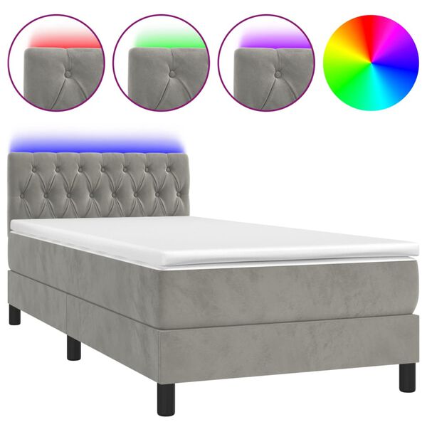 vidaXL Boxspring met matras en LED fluweel lichtgrijs 90x190 cm