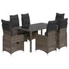 vidaXL 5-delige Bistroset met kussens poly rattan grijs