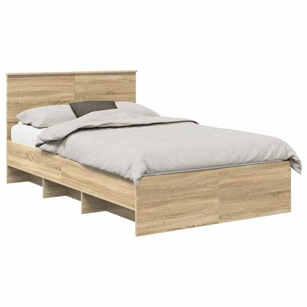 vidaXL Bedframe met hoofdeinde Sonoma Eiken 120 x 123 cm Bewerkt hout