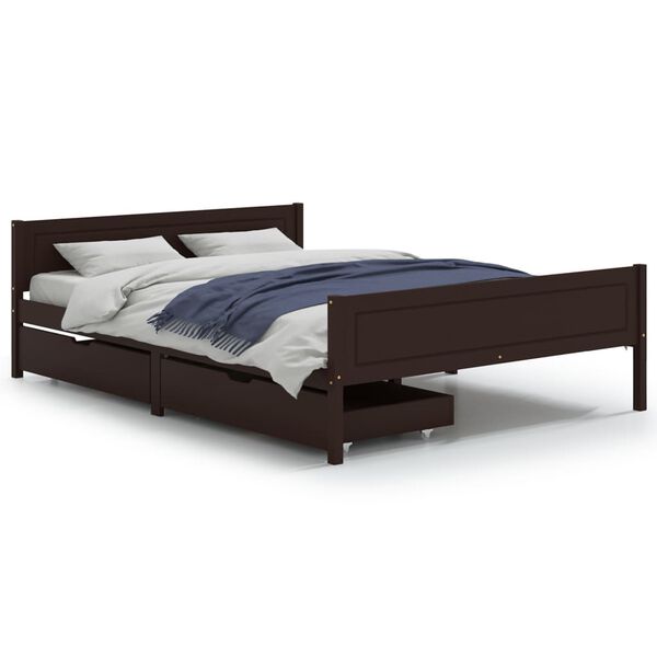 vidaXL Bedframe met 2 lades 160x200 cm massief grenenhout donkerbruin