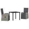 vidaXL Tuin eettafelset met kussen 3 pcs Grijs poly rattan