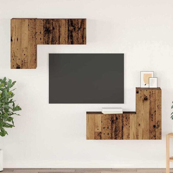 vidaXL Tv-meubelset Wandgemonteerd 4 pcs Oud Hout Bewerkt hout