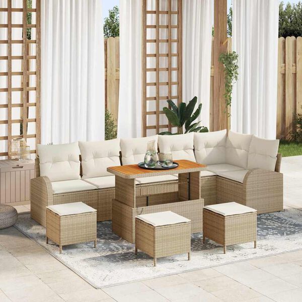 vidaXL Tuinbankenset met kussen 10 pcs Beige poly rattan
