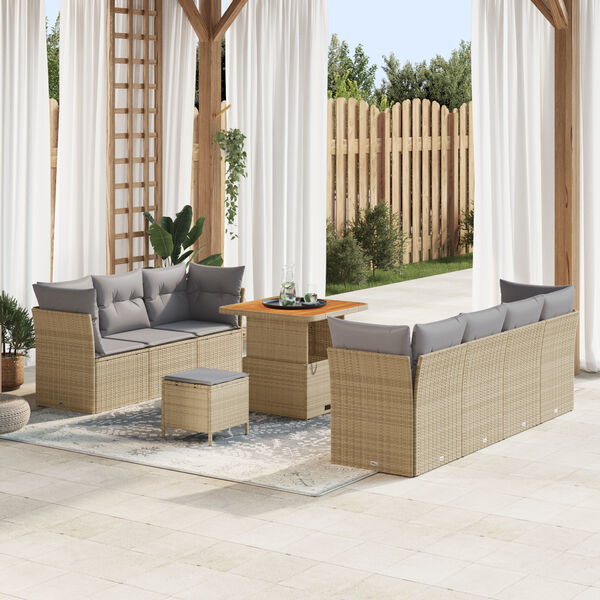 vidaXL Tuin Sofa Set met kussen met opslag 10 pcs beige en lichtgrijs