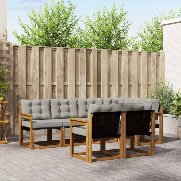 vidaXL Buiten bankenset met kussen 7 pcs Natuurlijk en Lichtgrijs