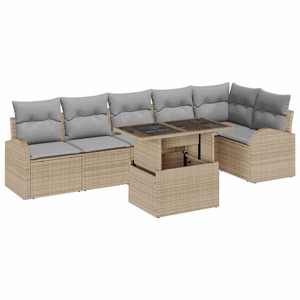 vidaXL Tuin Sofa Set met kussen 7 pcs beige en lichtgrijs poly rattan