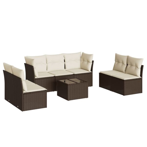 vidaXL 8-delige Loungeset met kussens poly rattan bruin