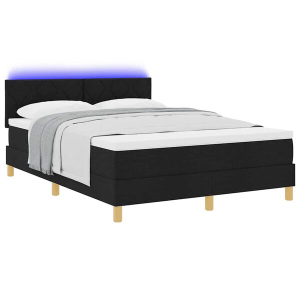 vidaXL LED Box Spring Bed met matras met LED Zwart 160 x 200 cm Stof