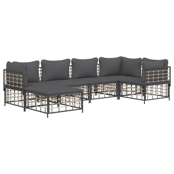 vidaXL 6-delige Loungeset met kussens poly rattan antracietkleurig