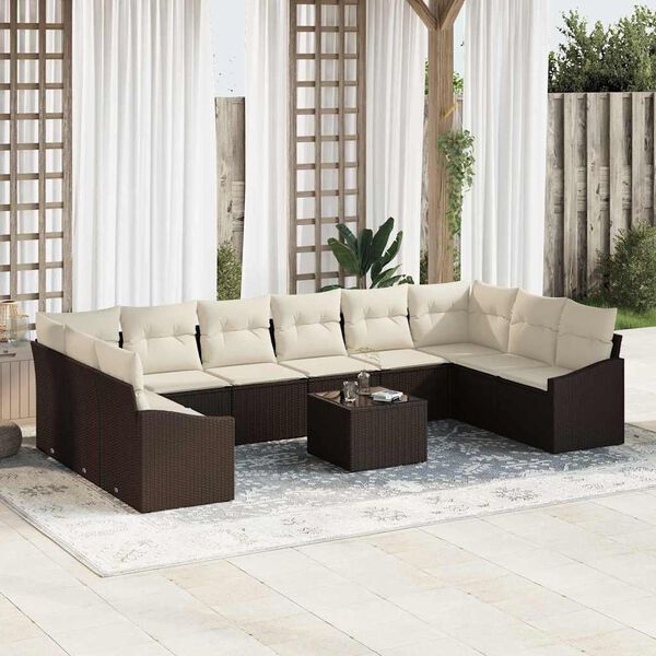 vidaXL Tuin Sofa Set 11 pcs Bruin Poly riet