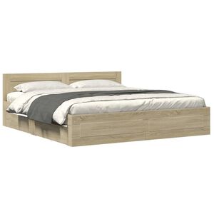 vidaXL Bedframe met hoofdeinde bewerkt hout sonoma eiken 180x200 cm