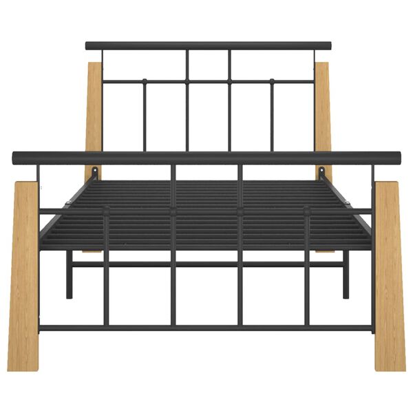 vidaXL Bedframe metaal en massief eikenhout 90x200 cm