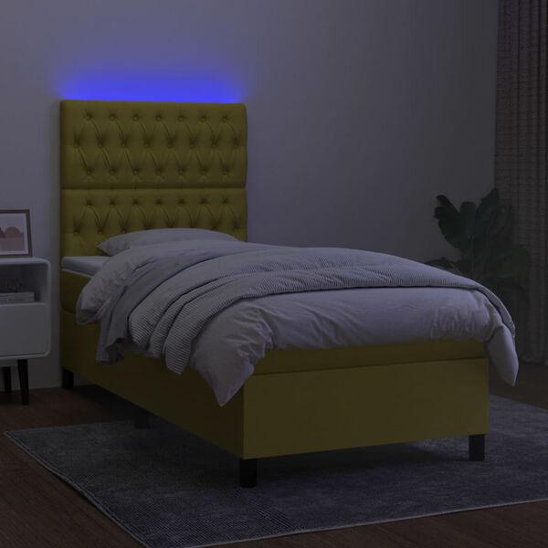 vidaXL Boxspring met matras en LED stof groen 90x190 cm