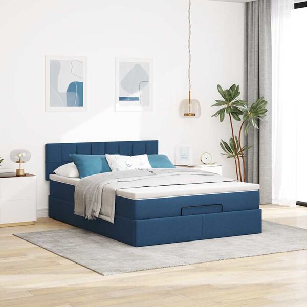 vidaXL Ottoman bed met matras 140x200cm stof blauw