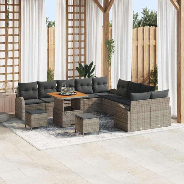 vidaXL Tuin Sofa Set met kussen 13 pcs Grijs Poly riet