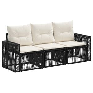 vidaXL Tuinbankenset 3 pcs Zwart en Cream Wit poly rattan