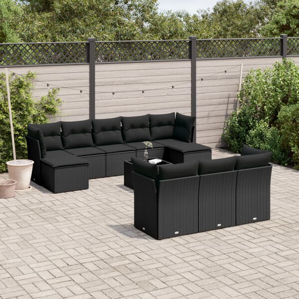 vidaXL 11-delige Loungeset met kussens poly rattan zwart