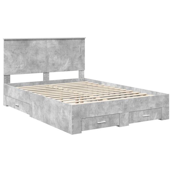 vidaXL Bedframe met hoofdeinde Beton Grijs 150 x 200 cm Bewerkt hout