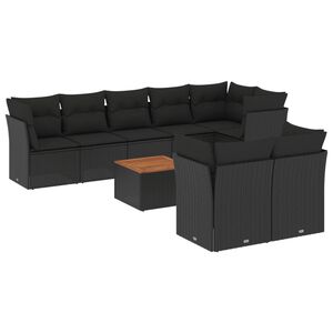 vidaXL 9-delige Loungeset met kussens poly rattan zwart