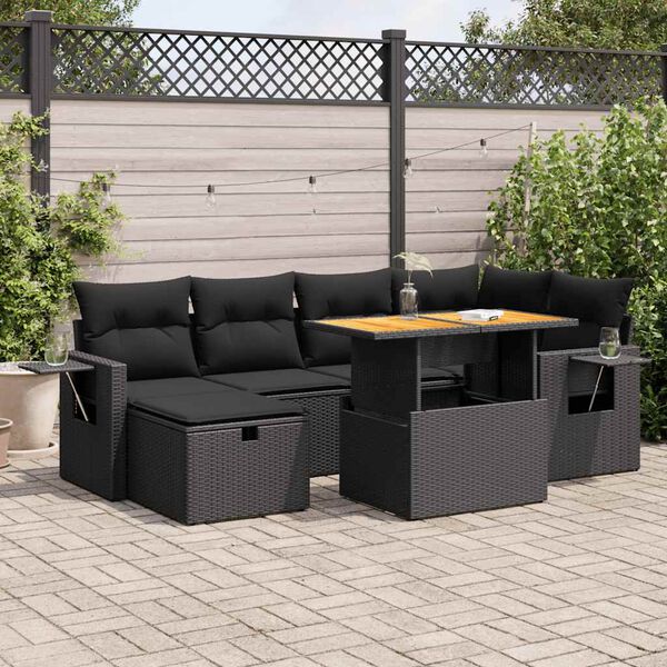 vidaXL 8-delige Loungeset met kussens poly rattan acacia zwart