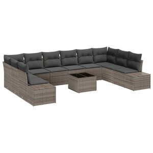 vidaXL Tuin Sofa Set met kussen 11 pcs Grijs Poly Rattan