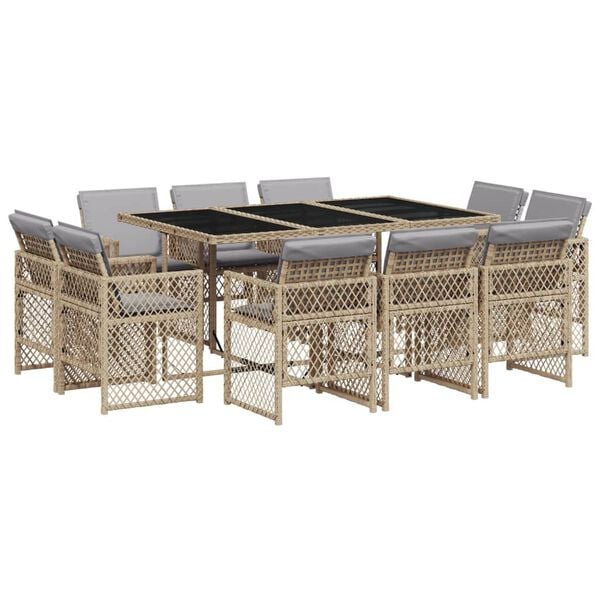 vidaXL 11-delige Tuinset met kussens poly rattan gemengd beige