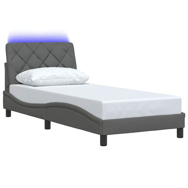 vidaXL Bedframe met LED zonder matras 90x190 cm stof donkergrijs