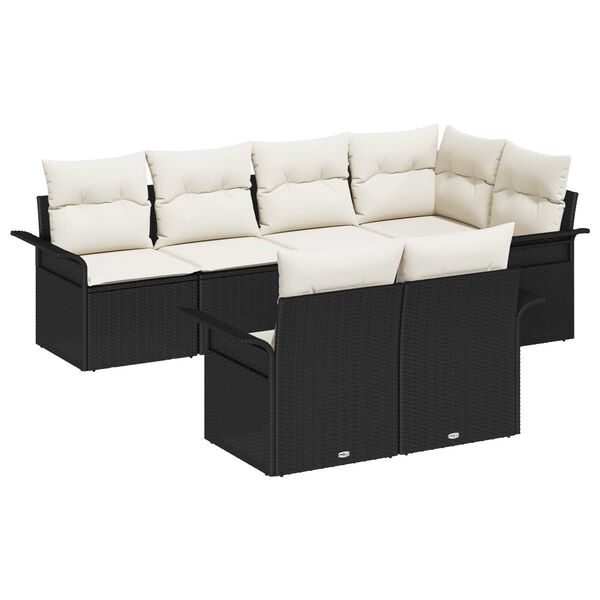 vidaXL Tuin Sofa Set met kussen 7 pcs Zwart poly rattan