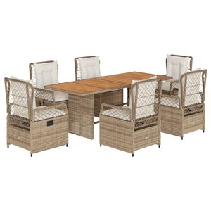 vidaXL 7-delige Tuinset met kussens poly rattan beige
