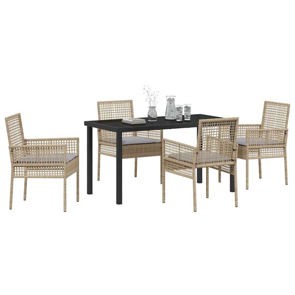 vidaXL Tuin eettafelset met kussen 5 pcs Beige poly rattan