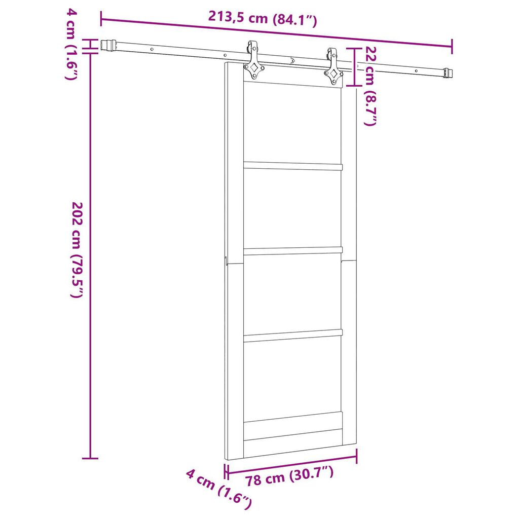 vidaXL Schuifdeur met Bevestigingsset Wit 78x202 cm Massief Hout Grenen