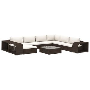 vidaXL 10-delige Loungeset met kussens poly rattan bruin