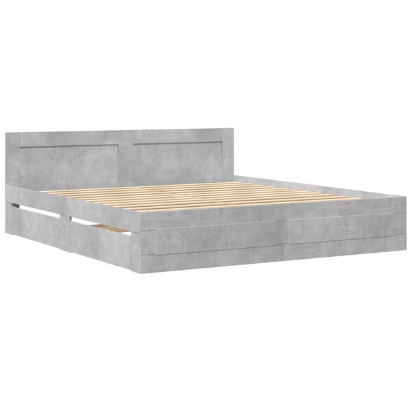 vidaXL Bedframe met hoofdeinde bewerkt hout betongrijs 200x200 cm