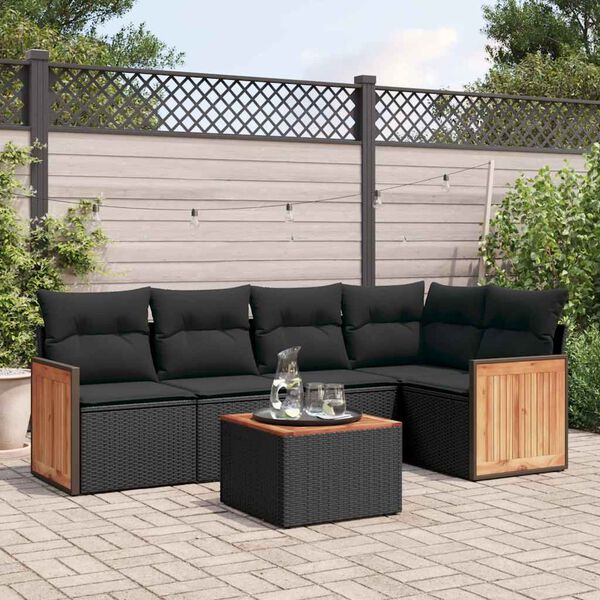 vidaXL 6-delige Loungeset met kussens poly rattan zwart