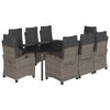 vidaXL 9-delige Tuinset met kussens poly rattan grijs