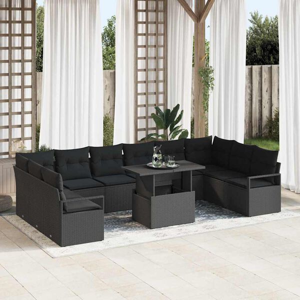 vidaXL Tuin Sofa Set met kussen 11 pcs Zwart poly rattan