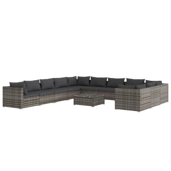vidaXL 12-delige Loungeset met kussens poly rattan grijs