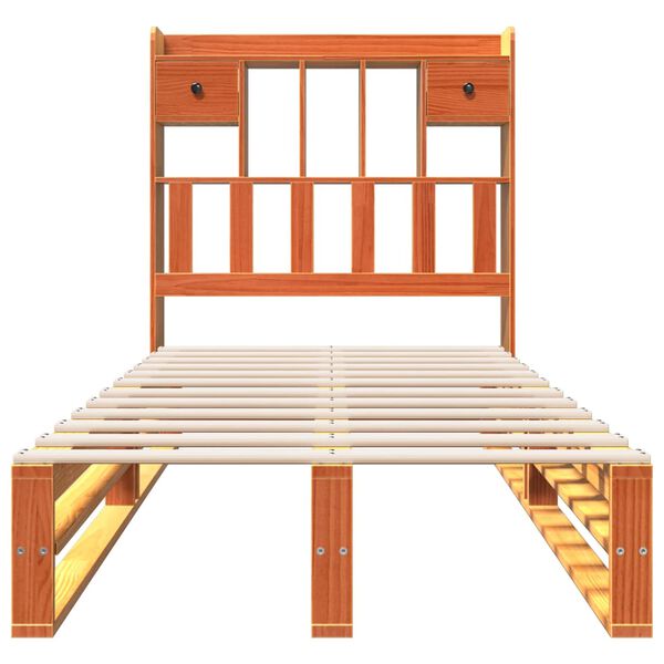 vidaXL Bed met boekenkast zonder matras grenenhout wasbruin 75x190 cm