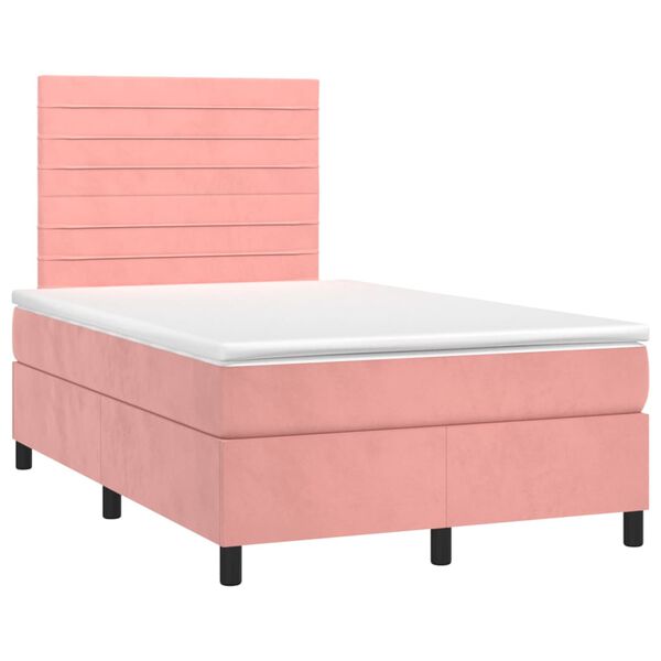vidaXL Boxspring met matras en LED fluweel roze 120x200 cm